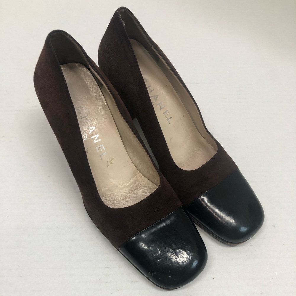 Chanel square cap toe heels, brown/black, GUC - Picture 10 of 13
